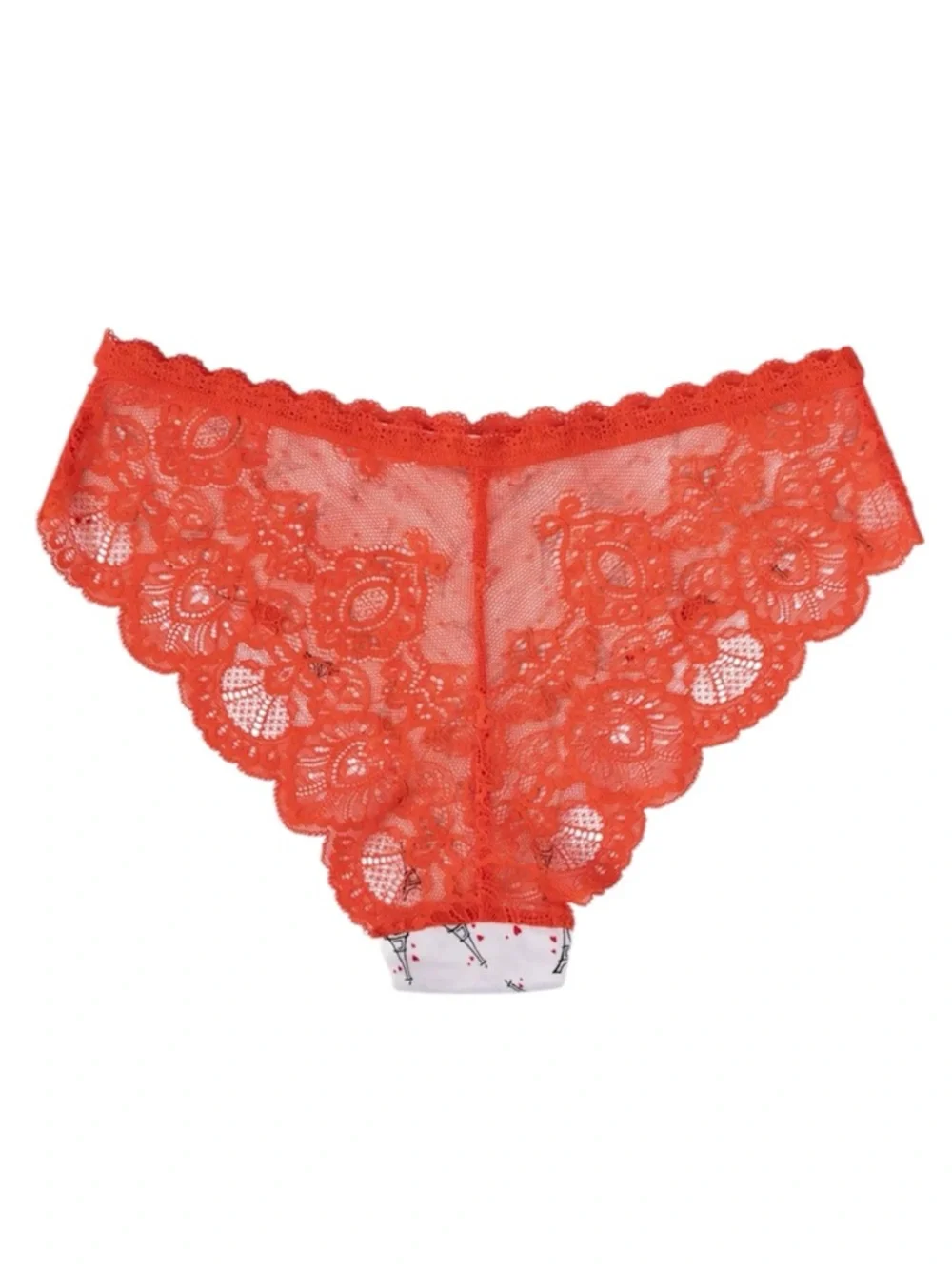 NWT Women's Eiffel Print Lace Trim Bikini Panty | White & Red | Size M